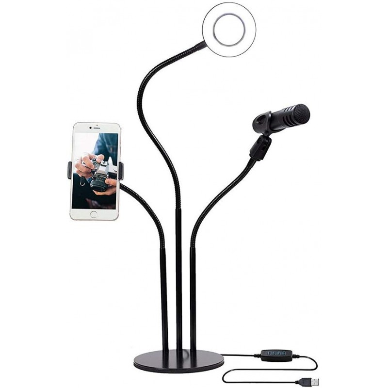 "USB Selfie Ring for LiveStream" žiedinis šviestuvas su telefono ir mikrofono laikikliu "USB Selfie Ring for LiveStream" žiedinis šviestuvas su telefono ir mikrofono laikikliu