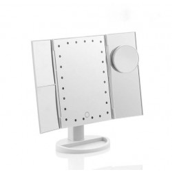 Baltas pastatomas USB kosmetinis veidrodis su LED apšvietimu 10X tašku