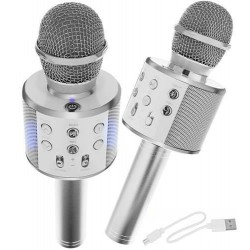 Karaokė mikrofonas - kolonėlė su balso keitimo efektais, sidabrinis, WS-858