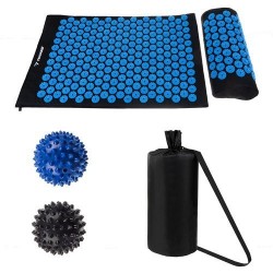 Akupresūrinis masažinis kilimėlis su pagalvėle, dviem kamuoliukais ir krepšiu